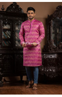 Men Pink Color Chevron Printed Straight Punjabi (NS87)